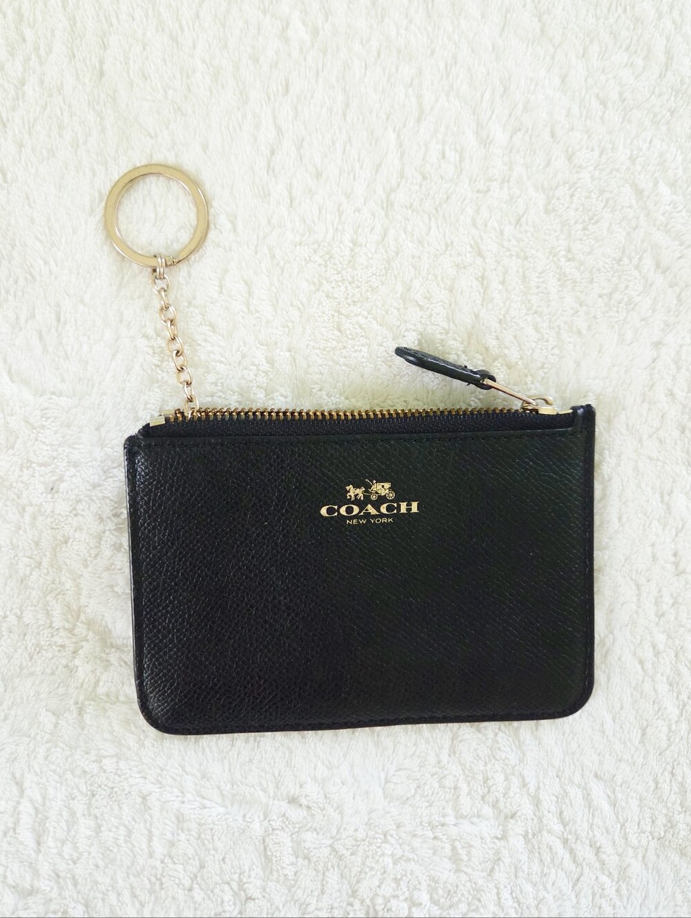 COACH ✨️ Women's Black Leather Zip Card Case with Key Ring - Picture 8 of 13
